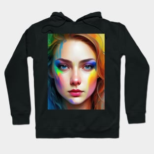 Rainbow girl, Colorful portrait, Rainbow colors, Vibrant personality Hoodie